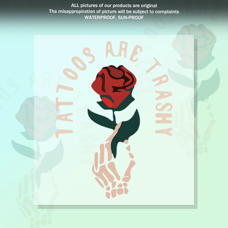 Skull holding rose car sticker, creative decoration for car body and window, waterproof and beautifying sticker. 
Skull holding rose car sticker, creative decoration for car body and window, waterproof and beautifying sticker.