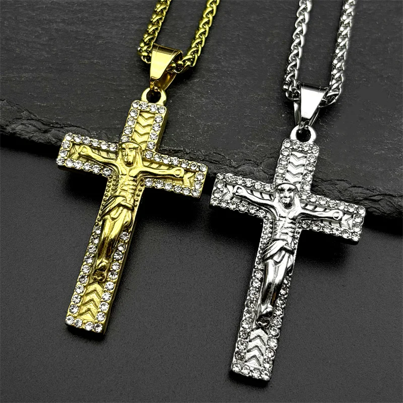 Jesus Cross Crucifix Stainless Steel Pendant Necklace for Women Men Gold Color Rhinestones Chain Christian Amulet Jewelry Gift
Jesus Cross Crucifix Stainless Steel Pendant Necklace for Women Men Gold Color Rhinestones Chain Christian Amulet Jewelry Gift