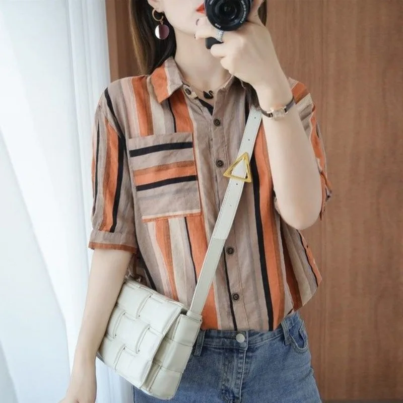 Ladies Summer Fashion Simplicity Striped Multicolor Polo Collar Short Sleeve Women Shirts Fashionable Appear Thin Commuting Tops
Ladies Summer Fashion Simplicity Striped Multicolor Polo Collar Short Sleeve Women Shirts Fashionable Appear Thin Commuting Tops