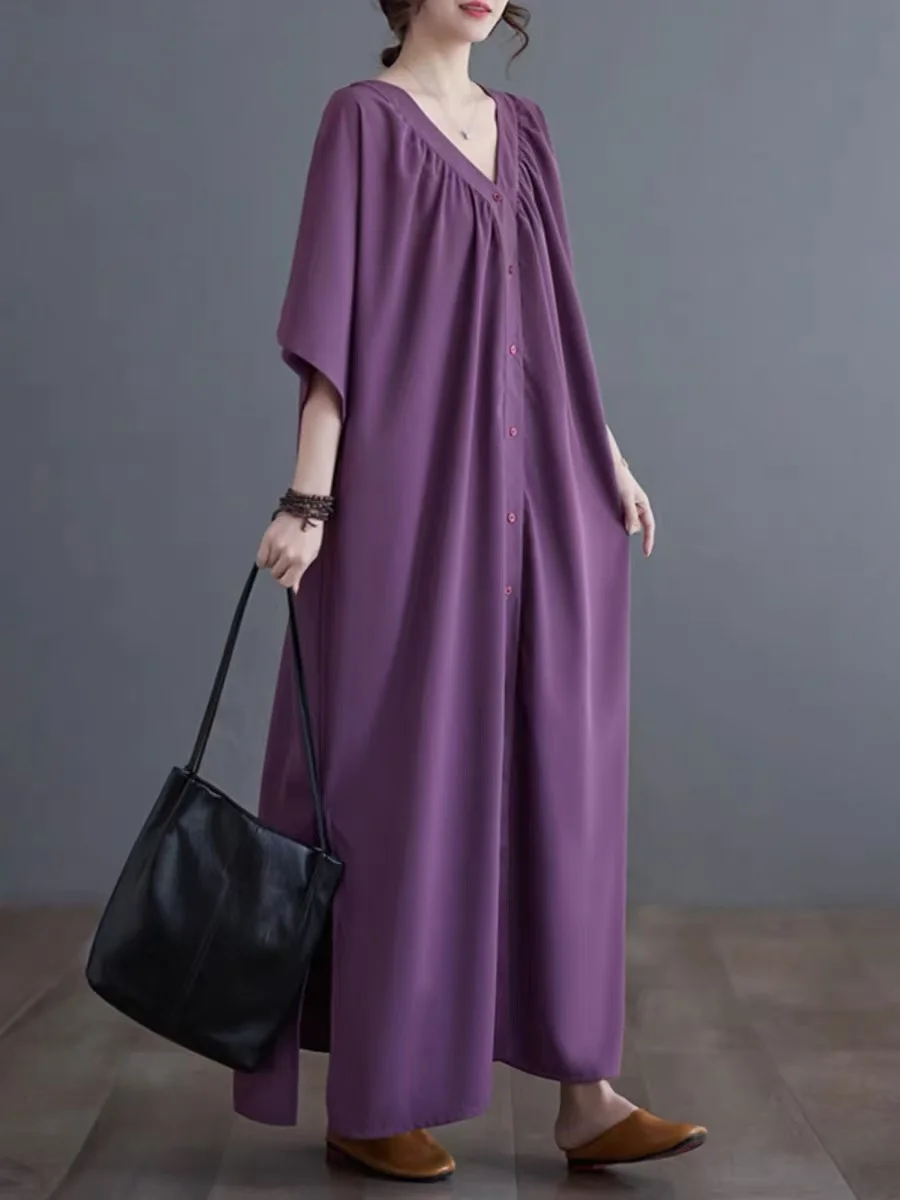 2025 Spring New Elegant Retro Folds V Neck Loose Long Dresses Women Fashion Short Sleeve Dress Wholesale J730
2025 Spring New Elegant Retro Folds V Neck Loose Long Dresses Women Fashion Short Sleeve Dress Wholesale J730