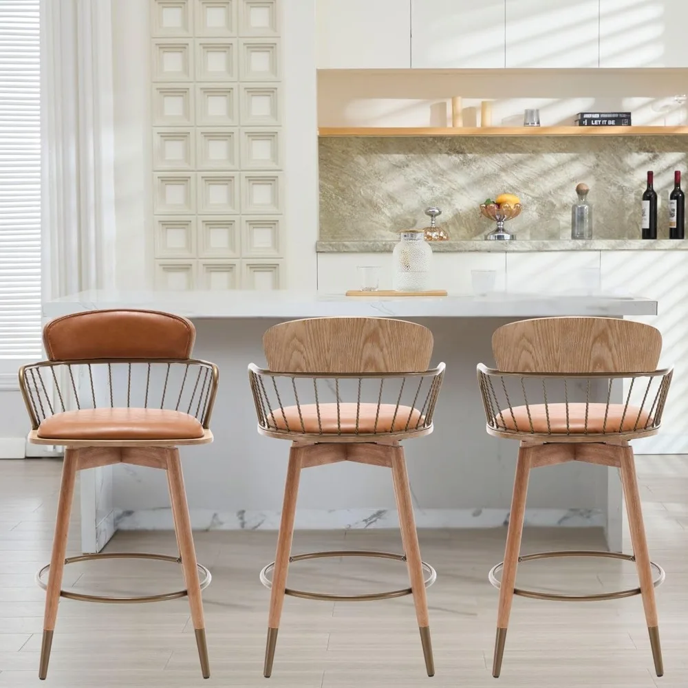 Swivel Counter Height Bar Stools Set of 3, Brown Faux Leather Upholstered Barstools with Arm&Footrest, 26 inches Modern Counter
Swivel Counter Height Bar Stools Set of 3, Brown Faux Leather Upholstered Barstools with Arm&Footrest, 26 inches Modern Counter