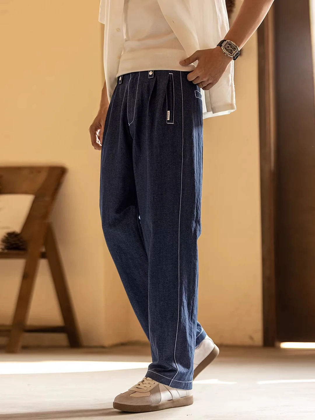 Loose Straight Leg Casual Pants for Men mid Waist Elastic Waisand Classic Blue Denim High Elastici Spring Autumn New Sle
Loose Straight Leg Casual Pants for Men mid Waist Elastic Waisand Classic Blue Denim High Elastici Spring Autumn New Sle