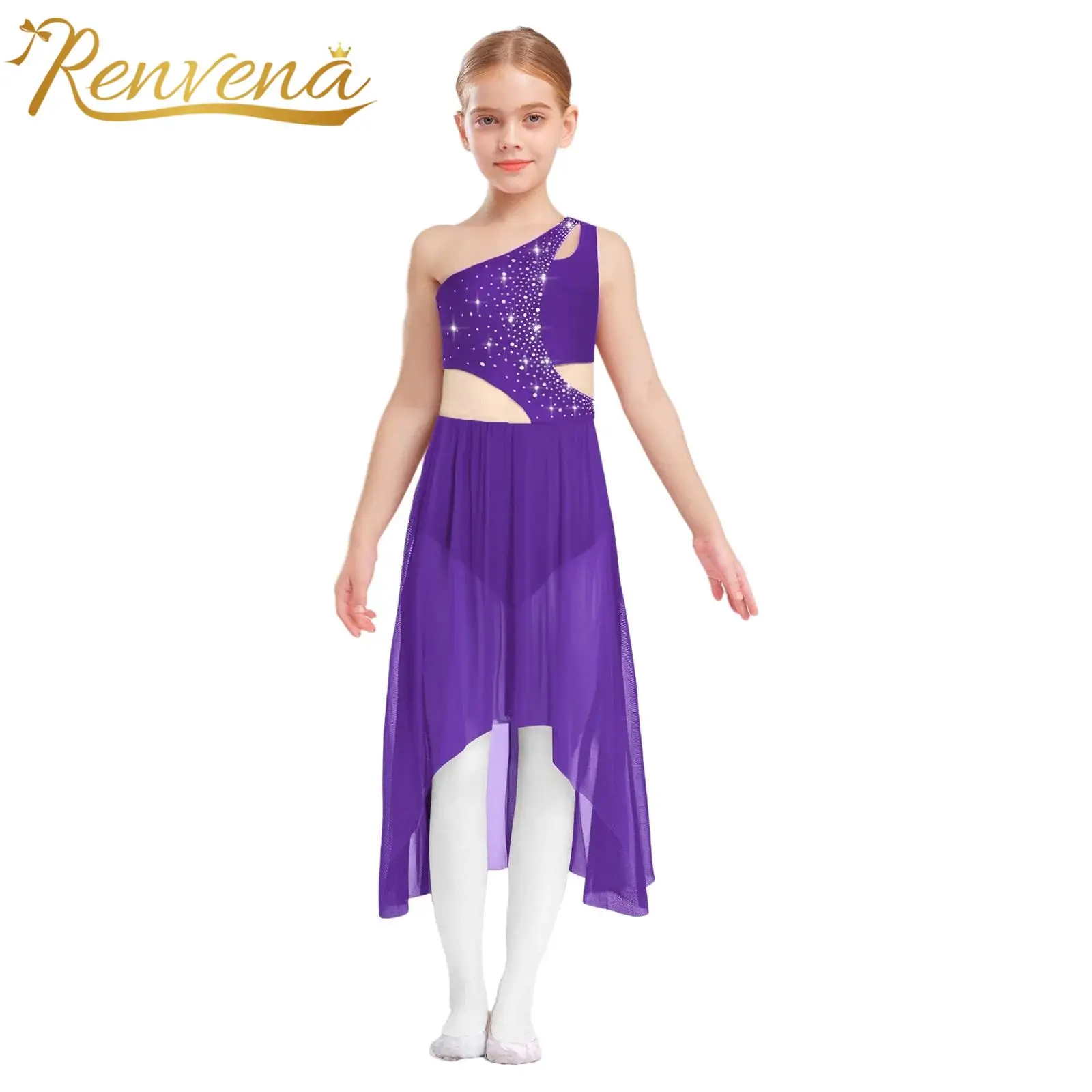 Kids Girls Lyrical Dance Costume Sleeveless High-Low Flowy Mesh Dress Shiny Rhinestones Dancewear Ballet Dress One Shoulder
Kids Girls Lyrical Dance Costume Sleeveless High-Low Flowy Mesh Dress Shiny Rhinestones Dancewear Ballet Dress One Shoulder