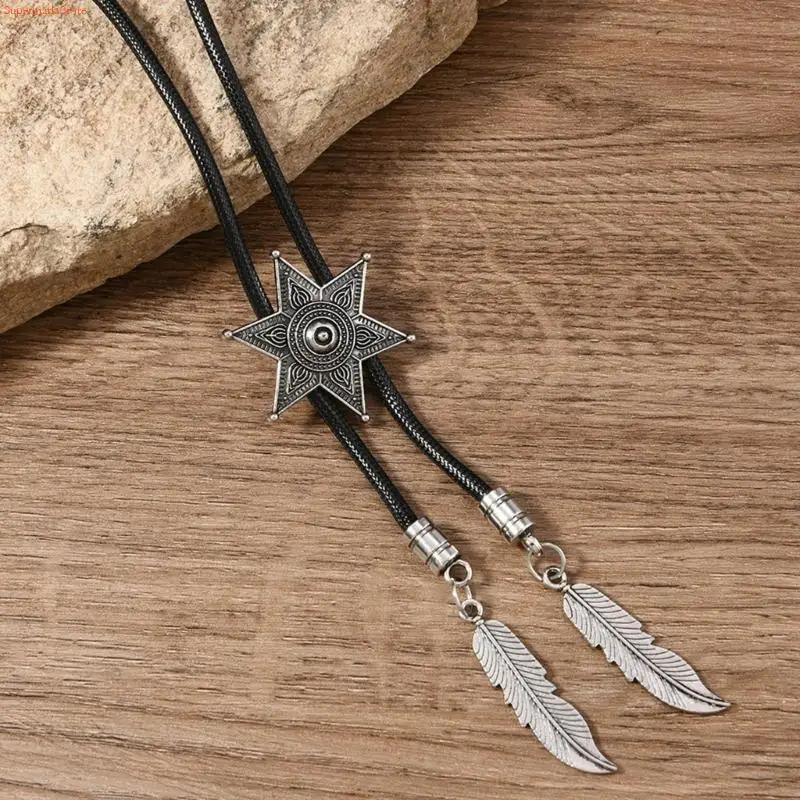 Q5WE Handmade Jewelry Bolo Tie Western Cowboy Leather Rope Necktie with Vintage Turquoises Metal Pendant Necklace
Q5WE Handmade Jewelry Bolo Tie Western Cowboy Leather Rope Necktie with Vintage Turquoises Metal Pendant Necklace
