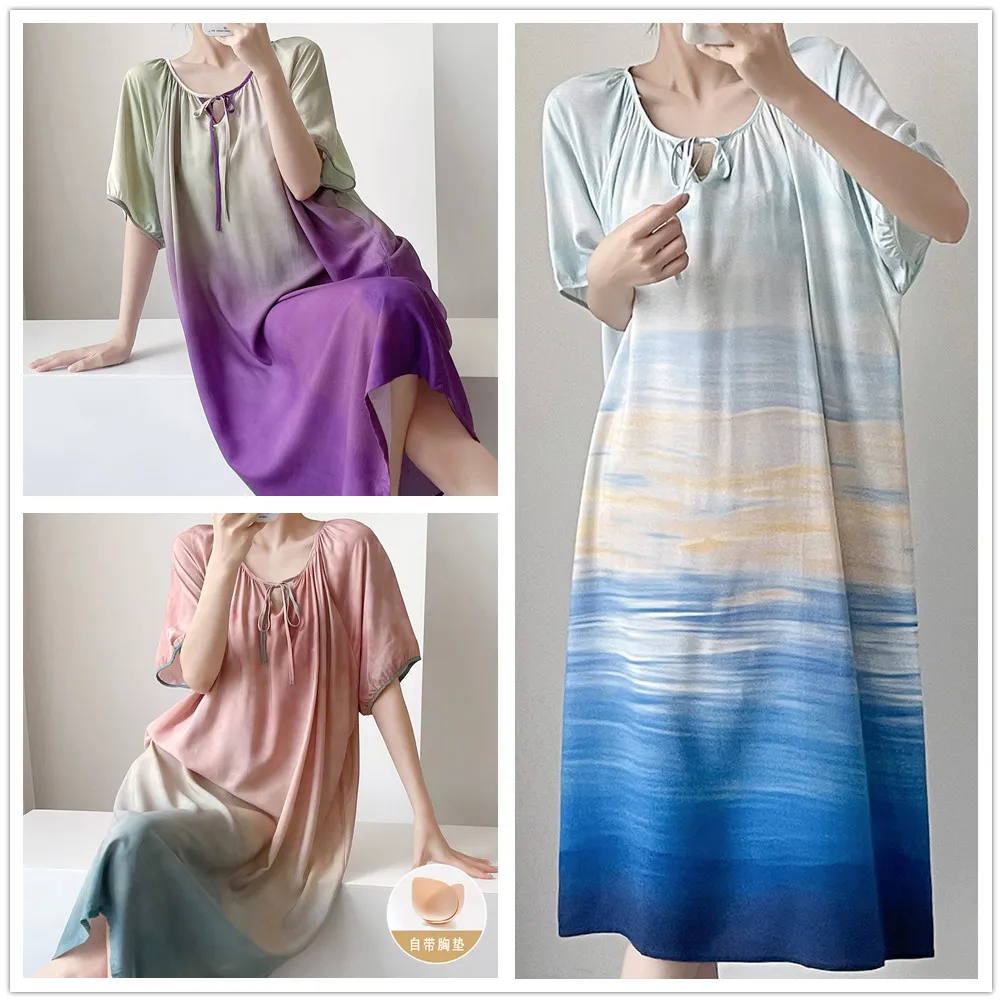 Womens Short Sleeve O-Neck Nightgowns Viscose Nightwear Summer Dress Casual Loose Nightdress Female Women Sleepwear Sleepshirt
Womens Short Sleeve O-Neck Nightgowns Viscose Nightwear Summer Dress Casual Loose Nightdress Female Women Sleepwear Sleepshirt
