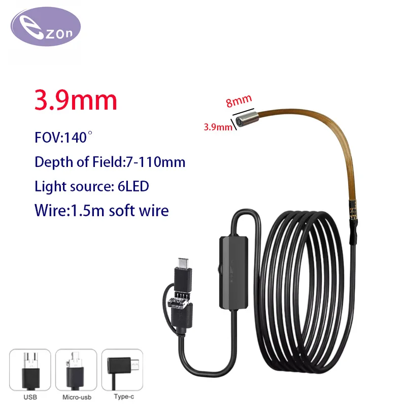 3.9mm diameter flexible endoscope HD 720P, compatible with Android and Windows systems, automotive pipeline inspection endoscope
3.9mm diameter flexible endoscope HD 720P, compatible with Android and Windows systems, automotive pipeline inspection endoscope