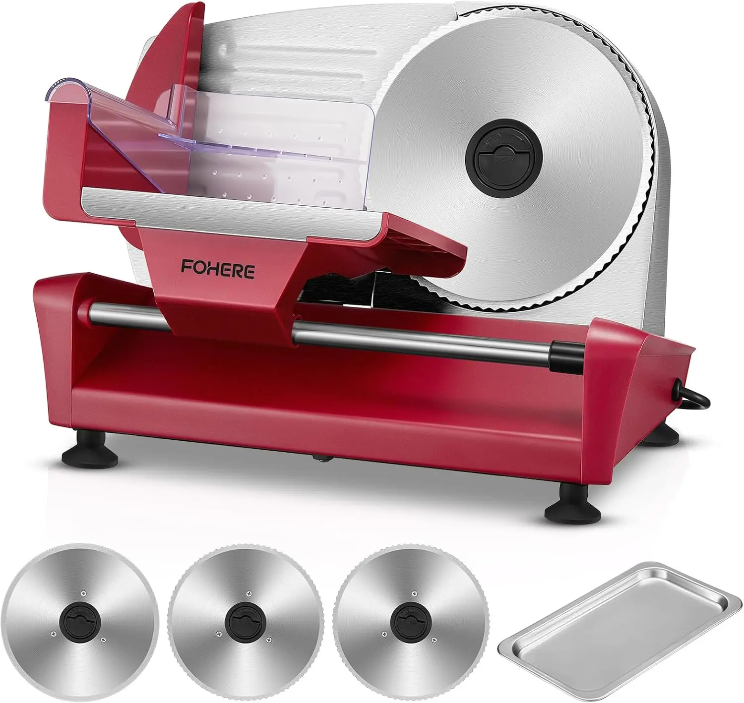 250W Electric Food Slicer with Stainless Steel Blades, Adjustable 0-15mm for Meat, Bread, Vegetables - Red
250W Electric Food Slicer with Stainless Steel Blades, Adjustable 0-15mm for Meat, Bread, Vegetables - Red