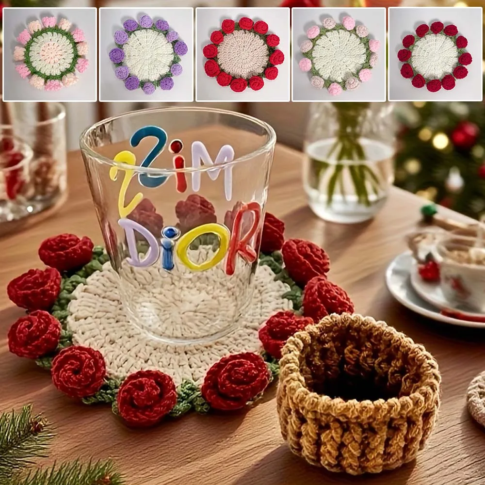 1PC Handmade Crochet Rose Coaster DIY Knitted Flower Insulated Cup Mat Mini Bouquet Creative Design Gift for Home Office Decor
1PC Handmade Crochet Rose Coaster DIY Knitted Flower Insulated Cup Mat Mini Bouquet Creative Design Gift for Home Office Decor