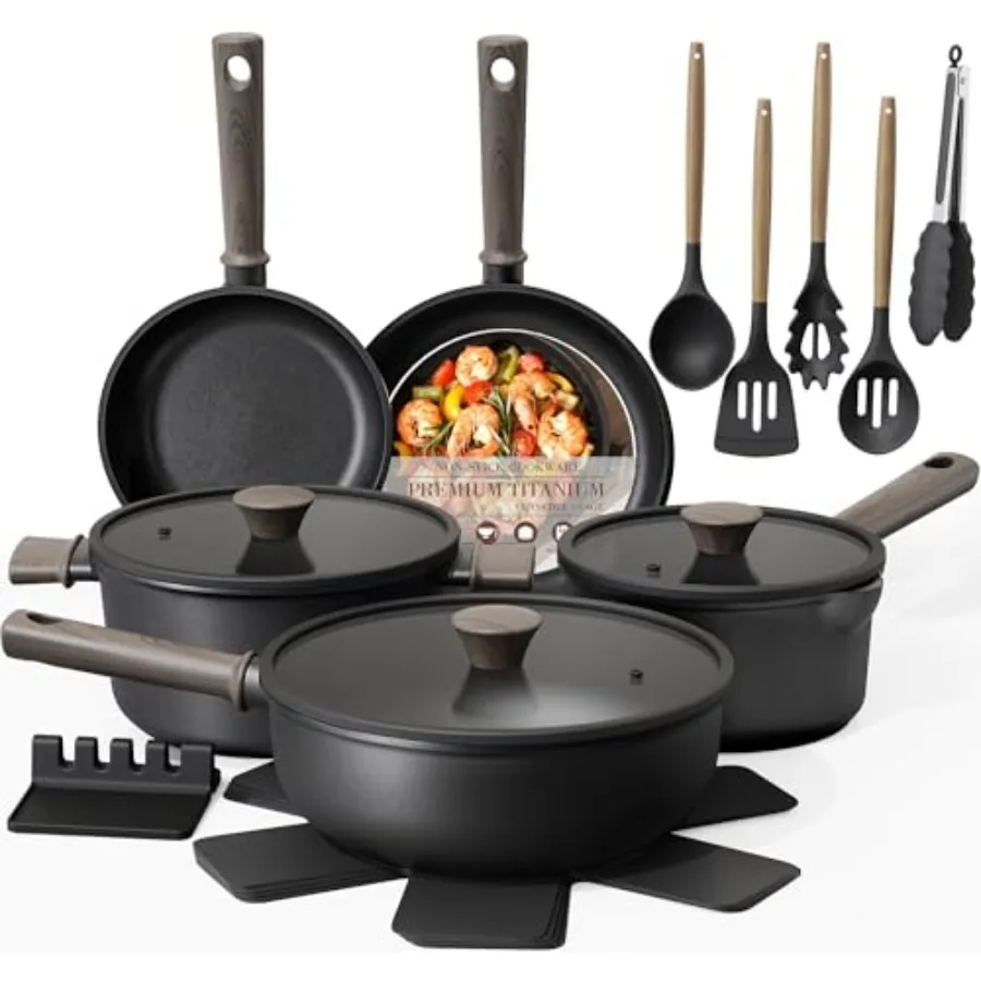 19 Pcs Pots and Pans Set Non Stick, Black Titanium Induction Kitchen Cookware Sets, Non toxic Healthy Kitchen Cooking Set with
19 Pcs Pots and Pans Set Non Stick, Black Titanium Induction Kitchen Cookware Sets, Non toxic Healthy Kitchen Cooking Set with