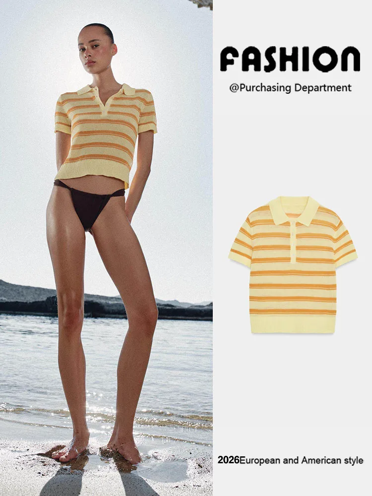 Summer New Women's Casual Stripe Short Sleeve Neck Knitted Sweater Versatile Comfortable European Style Ladies' Knitwear
Summer New Women's Casual Stripe Short Sleeve Neck Knitted Sweater Versatile Comfortable European Style Ladies' Knitwear