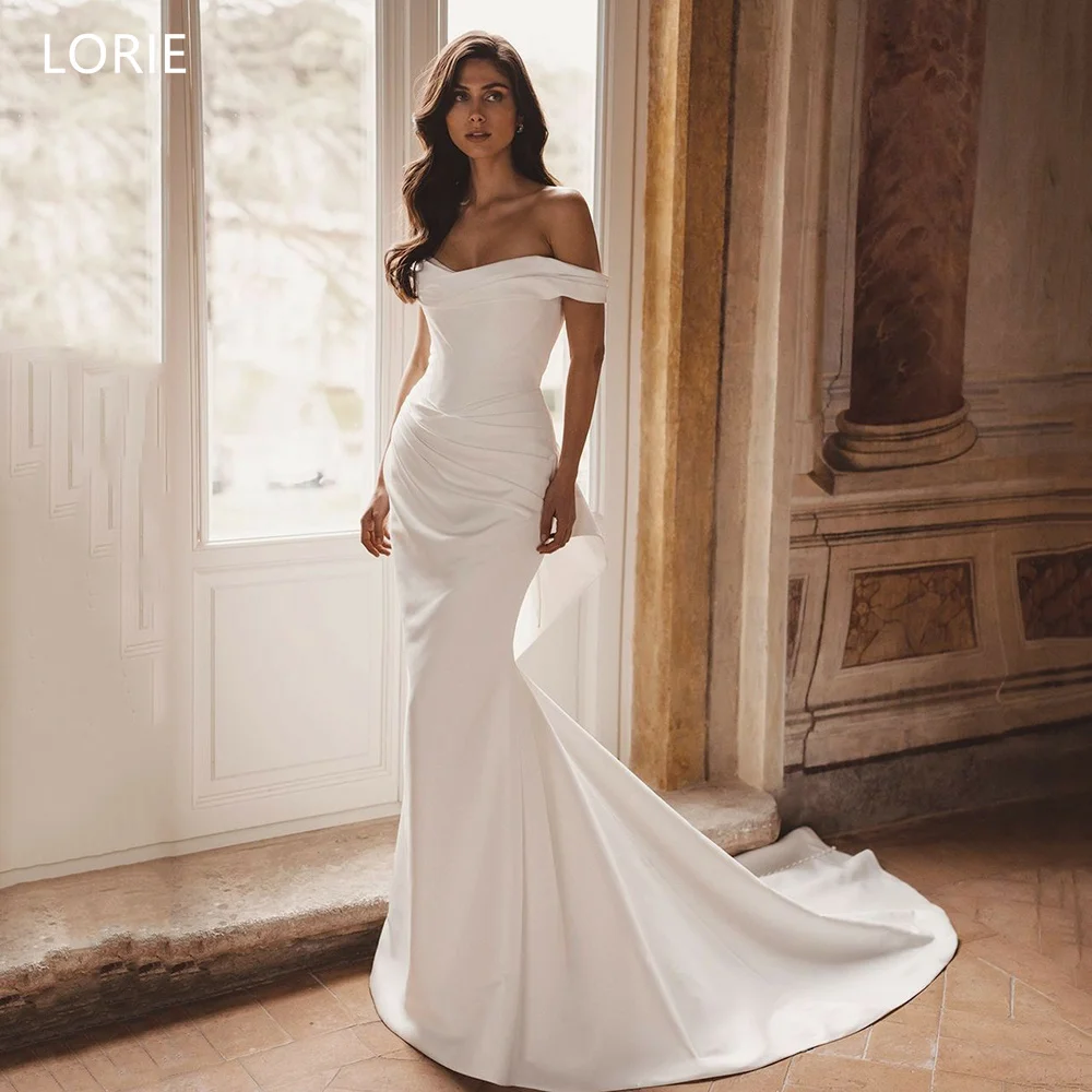 LORIE Elegant White Satin Wedding Dresses Pleats Off The Shoulder Bride Prom Gown Sheath Mermaid Bridal Gowns Customized
LORIE Elegant White Satin Wedding Dresses Pleats Off The Shoulder Bride Prom Gown Sheath Mermaid Bridal Gowns Customized