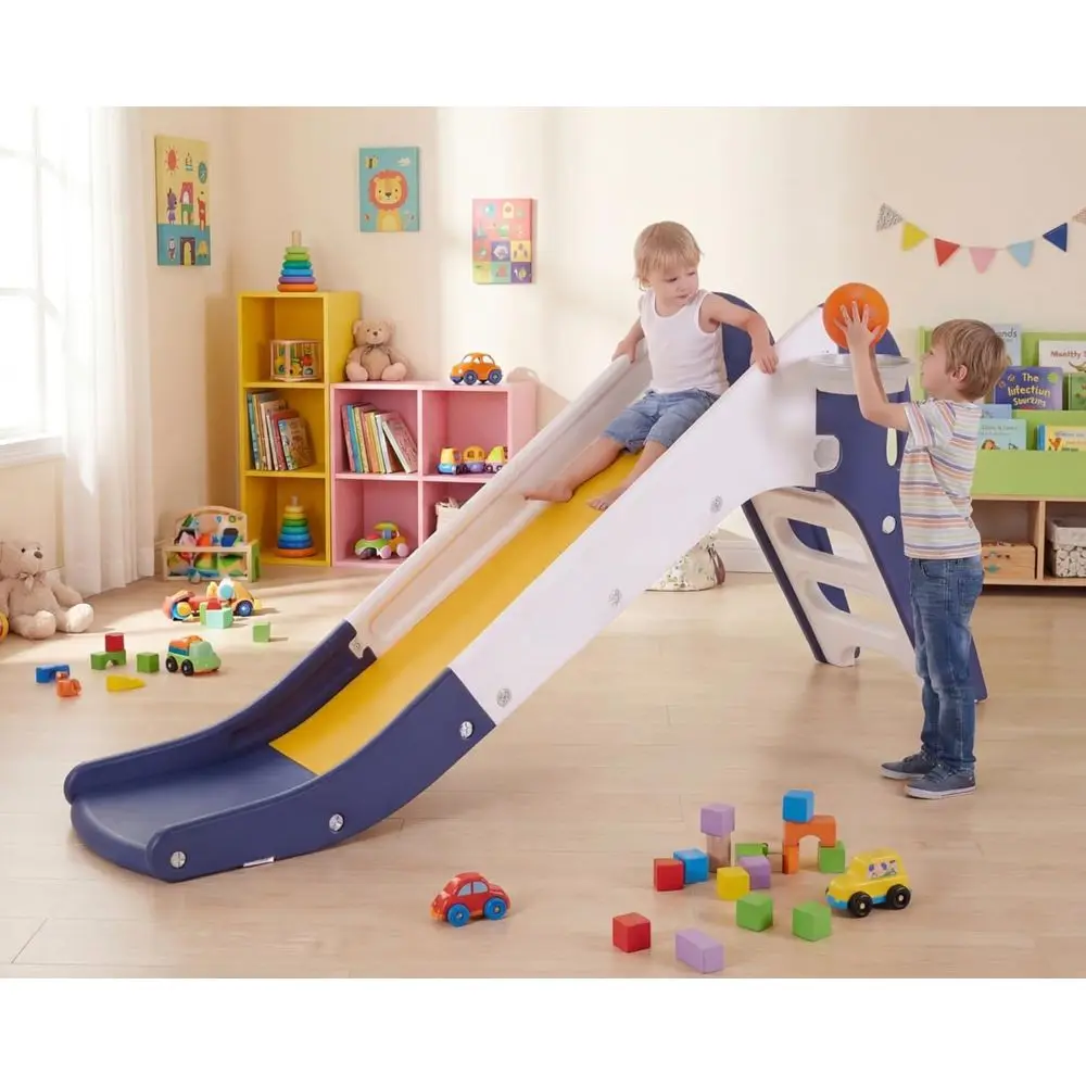 Toddler Slide with Basketball Hoop, Long Climber Playset, Non-Slip Steps, Indoor/Outdoor Playground (Blue/Yellow)
Toddler Slide with Basketball Hoop, Long Climber Playset, Non-Slip Steps, Indoor/Outdoor Playground (Blue/Yellow)