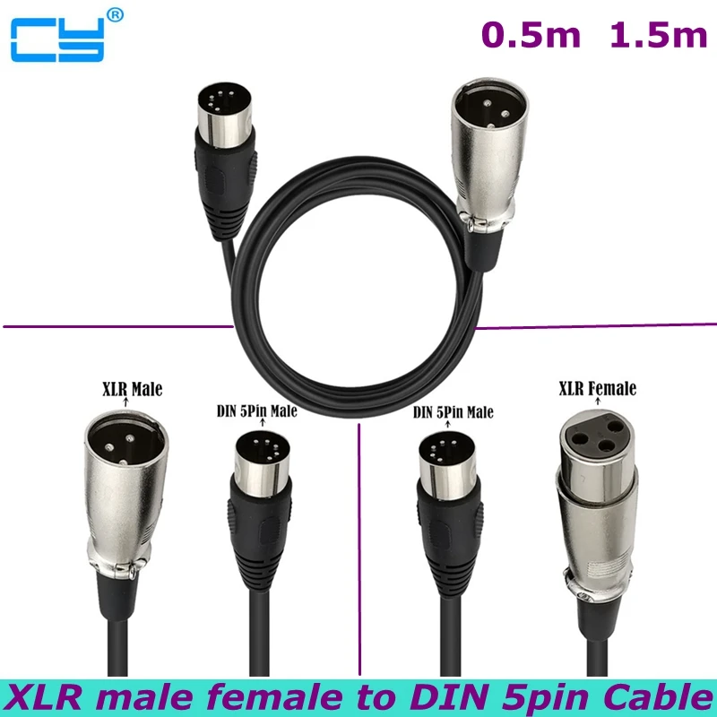 0.5m MIDI DIN 5-pin Male to XLR 3-pin Male Female Audio Cable for Matching Instruments or Cables With MIDI or XLR Connectors
0.5m MIDI DIN 5-pin Male to XLR 3-pin Male Female Audio Cable for Matching Instruments or Cables With MIDI or XLR Connectors