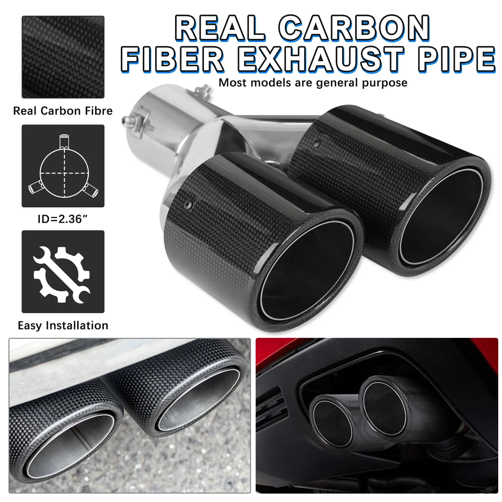 Universal 1 Piece Dual Exhaust Tip Carbon Fiber Muffler Pipe Y Shape Tailpipe Automotive Exhaust System
Universal 1 Piece Dual Exhaust Tip Carbon Fiber Muffler Pipe Y Shape Tailpipe Automotive Exhaust System