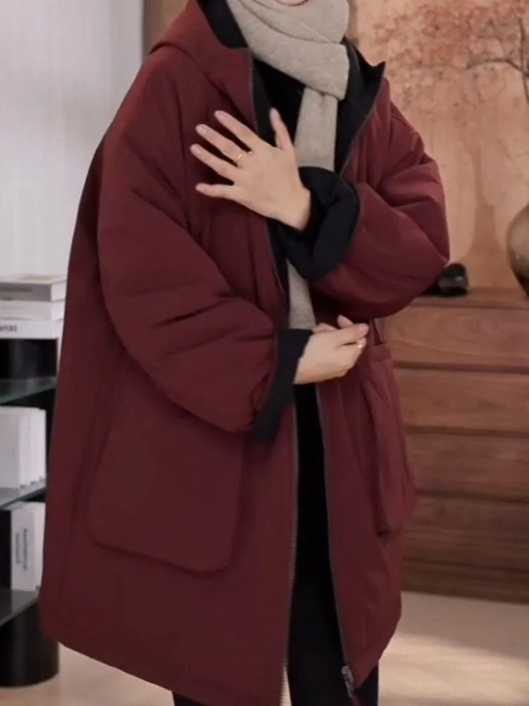 plus Size Winter Cotton Jaet Women's Hooded Mid-Length Warm Versatile Loose Fit Sli Age-Defng Outerwear Coat
plus Size Winter Cotton Jaet Women's Hooded Mid-Length Warm Versatile Loose Fit Sli Age-Defng Outerwear Coat