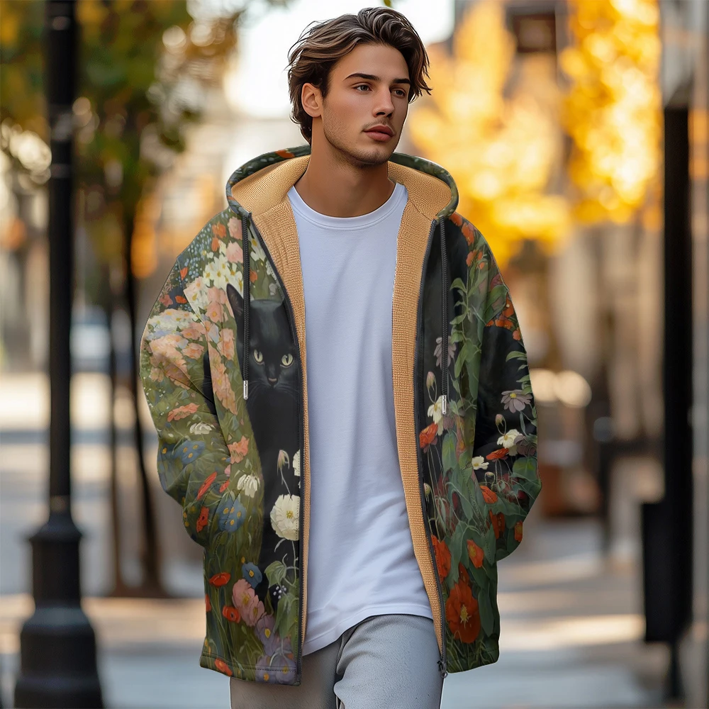Man winter clothing, New in Down Coats, Flowers black cat graffiti cotton-padded jacket clothing, feather print pocket zipper
Man winter clothing, New in Down Coats, Flowers black cat graffiti cotton-padded jacket clothing, feather print pocket zipper
