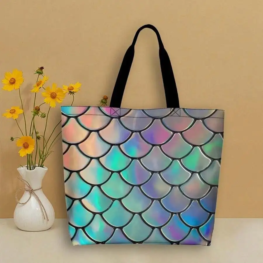 Iridescent Mermaid Scale Tote Bag For Women Casual Summer Beach Travel Bag
Iridescent Mermaid Scale Tote Bag For Women Casual Summer Beach Travel Bag