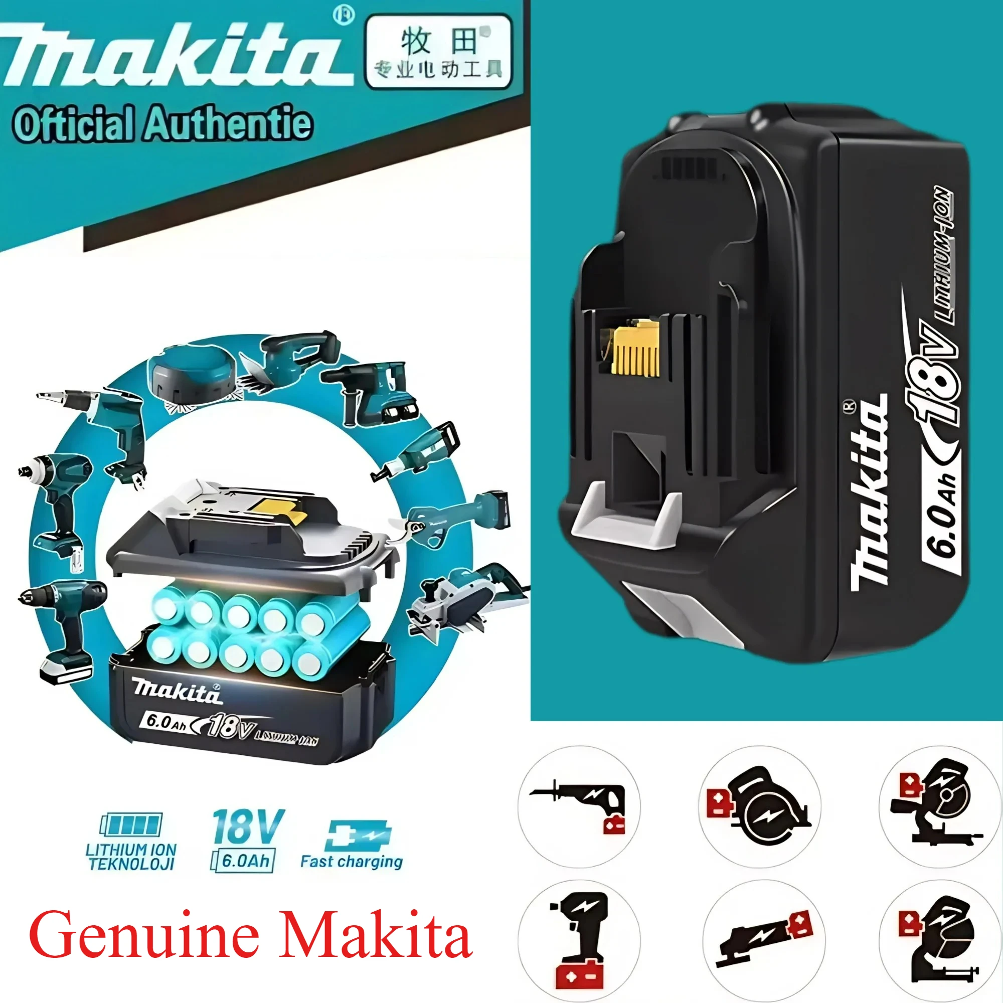 100% Original Makita Battery Lithium-ion Battery 18v 6000mAh, with LED Light Replacement Makita LXT BL1860B, BL1860BL1850,BL1830
100% Original Makita Battery Lithium-ion Battery 18v 6000mAh, with LED Light Replacement Makita LXT BL1860B, BL1860BL1850,BL1830