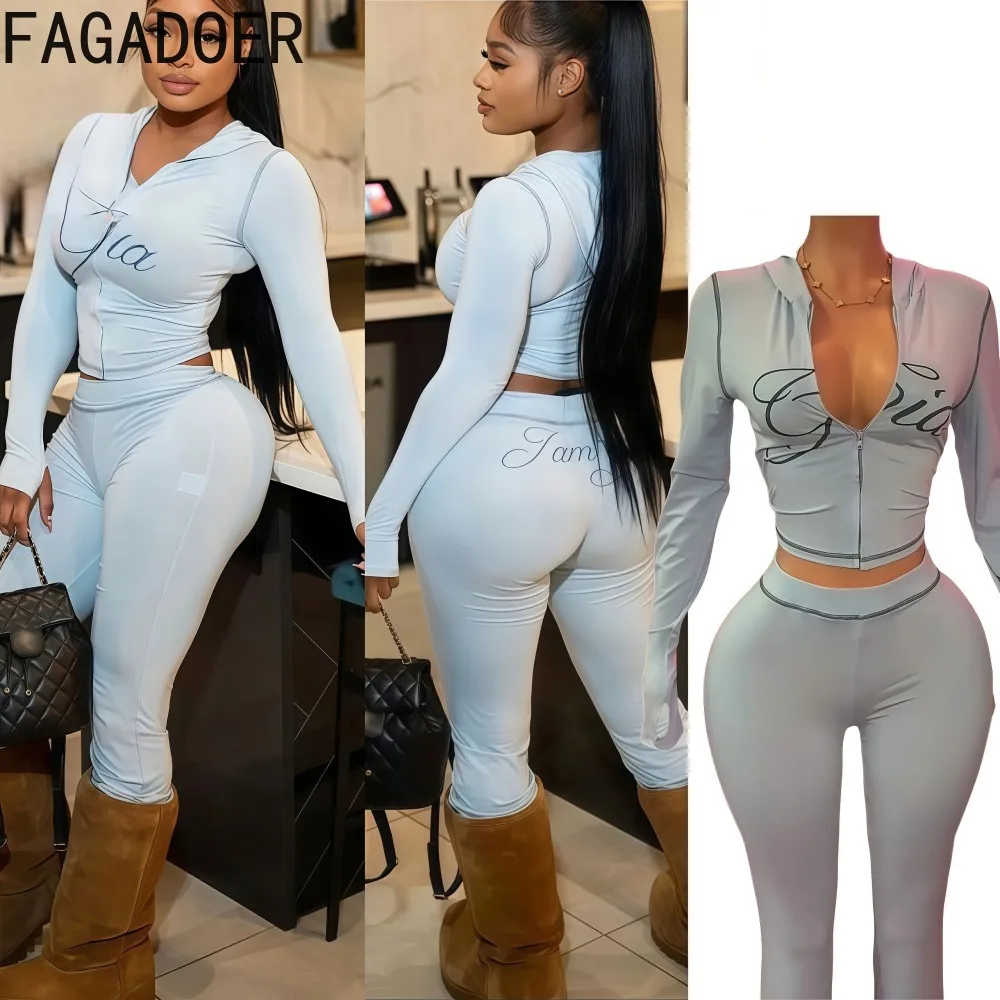 FAGADOER Fashion Letter Printing 2 Piece Sets Woman Outfit Long Sleeve Zipper Hoodie Tops and Pants Suit Female Streetwear New
FAGADOER Fashion Letter Printing 2 Piece Sets Woman Outfit Long Sleeve Zipper Hoodie Tops and Pants Suit Female Streetwear New