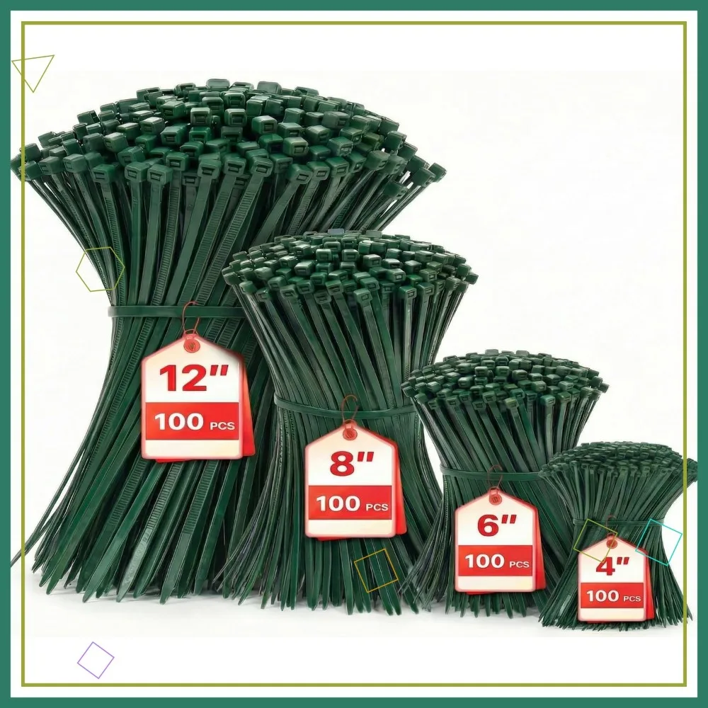 Zip Ties Assorted Sizes 4"+6"+8"+12", 400 Pack, Green Cable Ties, Self-Locking Nylon for Indoor & Outdoor Use
Zip Ties Assorted Sizes 4"+6"+8"+12", 400 Pack, Green Cable Ties, Self-Locking Nylon for Indoor & Outdoor Use
