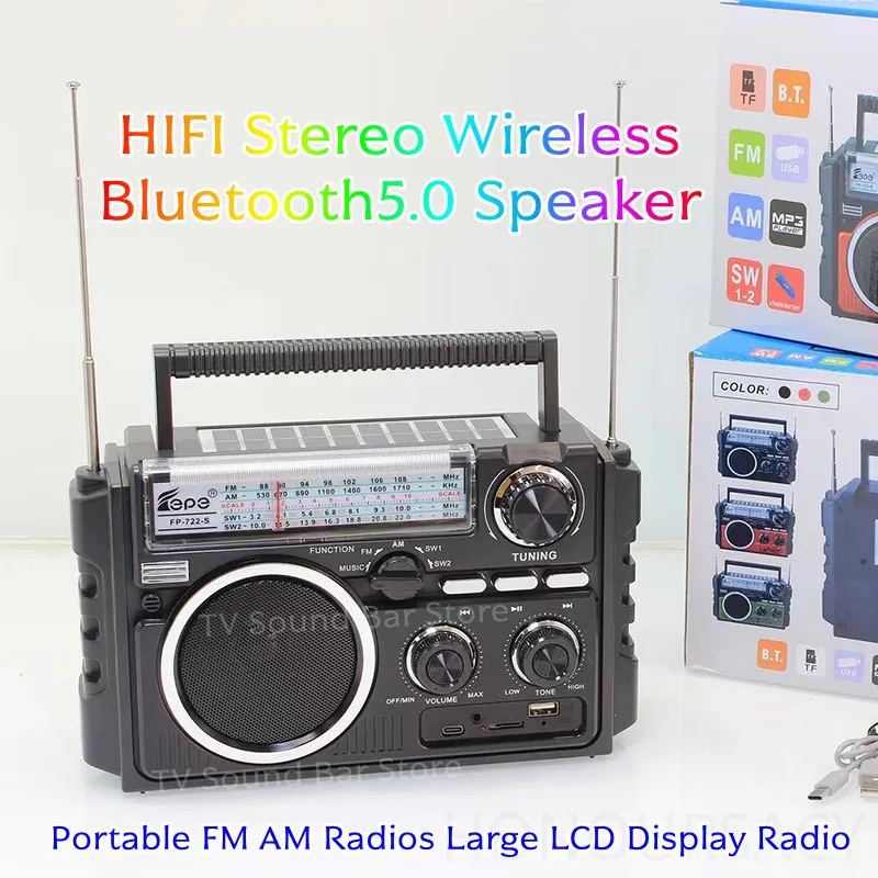 HIFI Stereo Bluetooth Speaker Portable Mp3 Music Player Built in Speakers Dual Solar Charging AM/FM/SW1-2 4-band Radios FP-722-S
HIFI Stereo Bluetooth Speaker Portable Mp3 Music Player Built in Speakers Dual Solar Charging AM/FM/SW1-2 4-band Radios FP-722-S