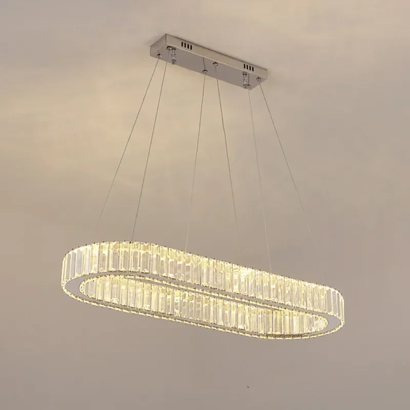 Modern Oval Stainless Steel Golden Chrome Dining Room LED Chandelier Lighting Nordic Luxury K9 Crystal Dimmable Hanging Lamp
Modern Oval Stainless Steel Golden Chrome Dining Room LED Chandelier Lighting Nordic Luxury K9 Crystal Dimmable Hanging Lamp