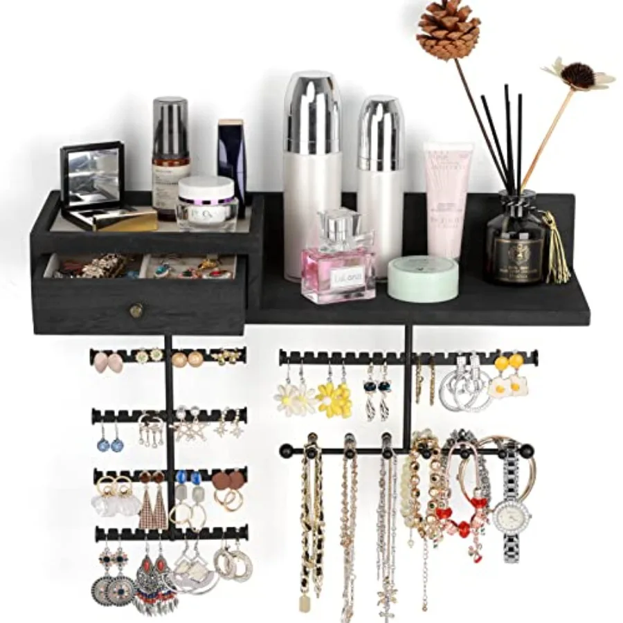 Jewelry Organizer Hanging Wall Mounted Jewelry Holder with Rustic Wood Drawer and Large Capacity Storage Shelf Rack Display for
Jewelry Organizer Hanging Wall Mounted Jewelry Holder with Rustic Wood Drawer and Large Capacity Storage Shelf Rack Display for