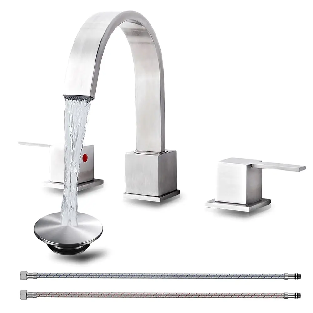 Free Shipping-Brushed Nickel Bathroom Faucet 3 Hole, 8 Inch Widespread Waterfall 3 Piece Bathroom Sink Faucet, 2 Handle 360° Sw
Free Shipping-Brushed Nickel Bathroom Faucet 3 Hole, 8 Inch Widespread Waterfall 3 Piece Bathroom Sink Faucet, 2 Handle 360° Sw