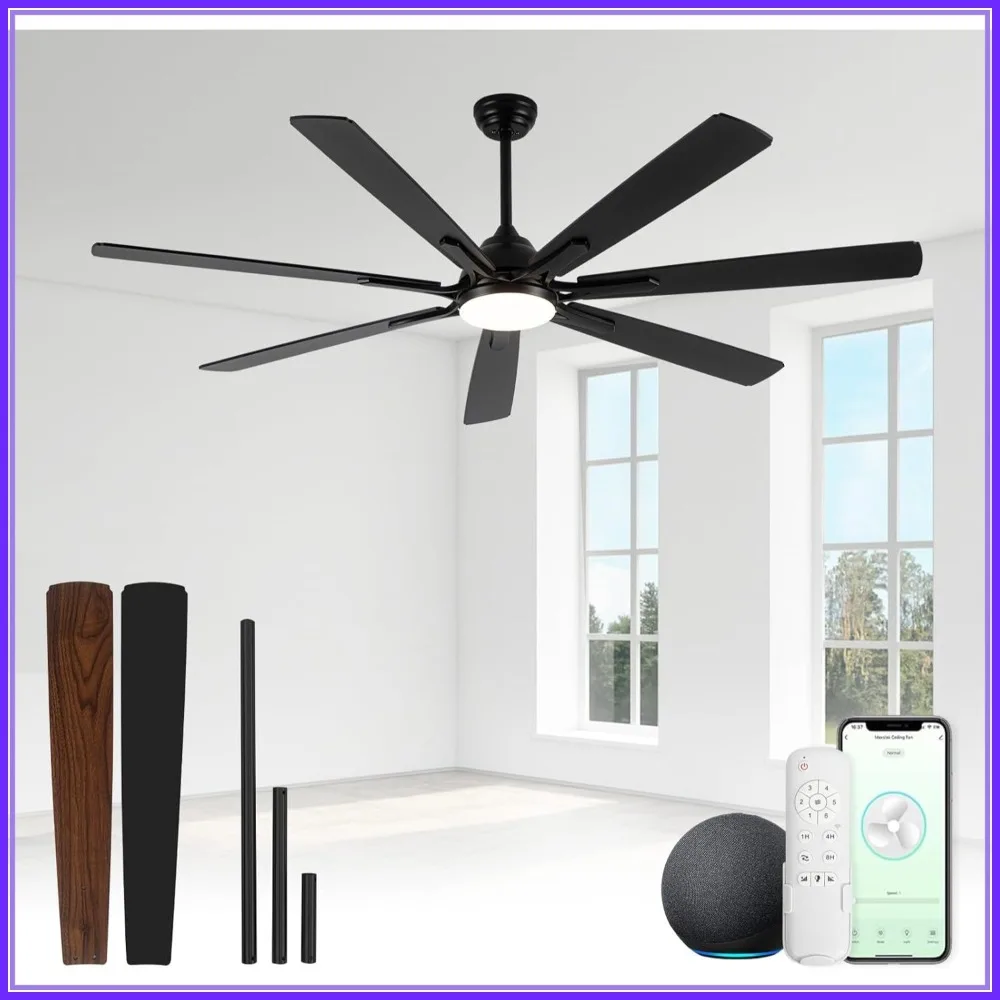72 Inch Smart Ceiling Fan with Light, 6 Speeds, 3 CCT, 7 Blades, Quiet DC Motor for Patio and Large Living Room
72 Inch Smart Ceiling Fan with Light, 6 Speeds, 3 CCT, 7 Blades, Quiet DC Motor for Patio and Large Living Room