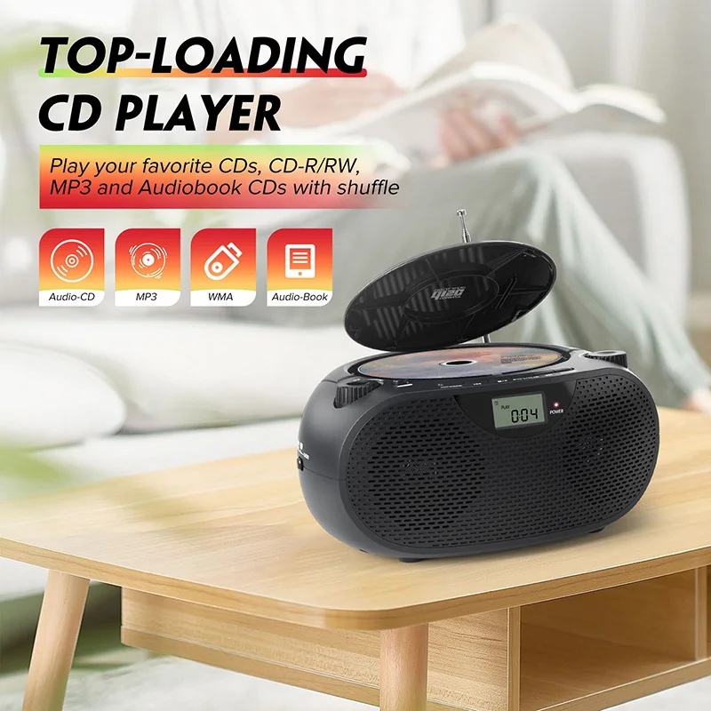 Портативный CD-бумбокс с AM/FM-радио, Bluetooth, USB, усилением басов, поддержкой AC/DC, винтажный дизайн, музыкальный плеер с входом Line-In
Портативный CD-бумбокс с AM/FM-радио, Bluetooth, USB, усилением басов, поддержкой AC/DC, винтажный дизайн, музыкальный плеер с входом Line-In