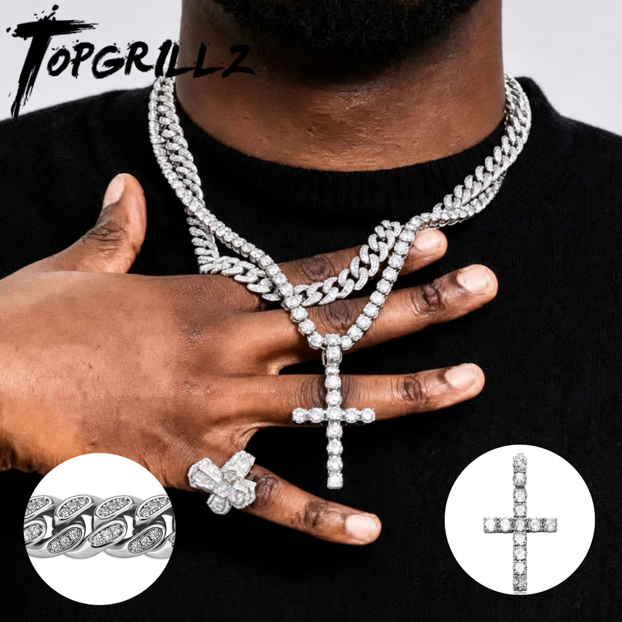 TOPGRILLZ 2Pcs Layered Hip Hop Necklace Set Iced Out Cuban Tennis Chain CZ Cross Pendant Streetwear Bling Jewelry Men Women
TOPGRILLZ 2Pcs Layered Hip Hop Necklace Set Iced Out Cuban Tennis Chain CZ Cross Pendant Streetwear Bling Jewelry Men Women