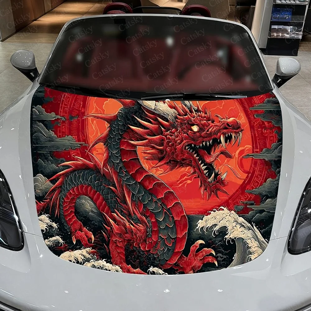 Vibrant red dragon artwork on car hood, fierce and mythical, set against fiery backdrop with dynamic waves.Car Vinyl Wrap, PVC M
Vibrant red dragon artwork on car hood, fierce and mythical, set against fiery backdrop with dynamic waves.Car Vinyl Wrap, PVC M