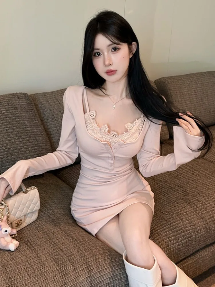 Sexy Pure Desire Autumn Winter New Style Lace Trim Bralette with Chest Pad Strap Dress Bodycon U Neck Two Piece Set Women
Sexy Pure Desire Autumn Winter New Style Lace Trim Bralette with Chest Pad Strap Dress Bodycon U Neck Two Piece Set Women