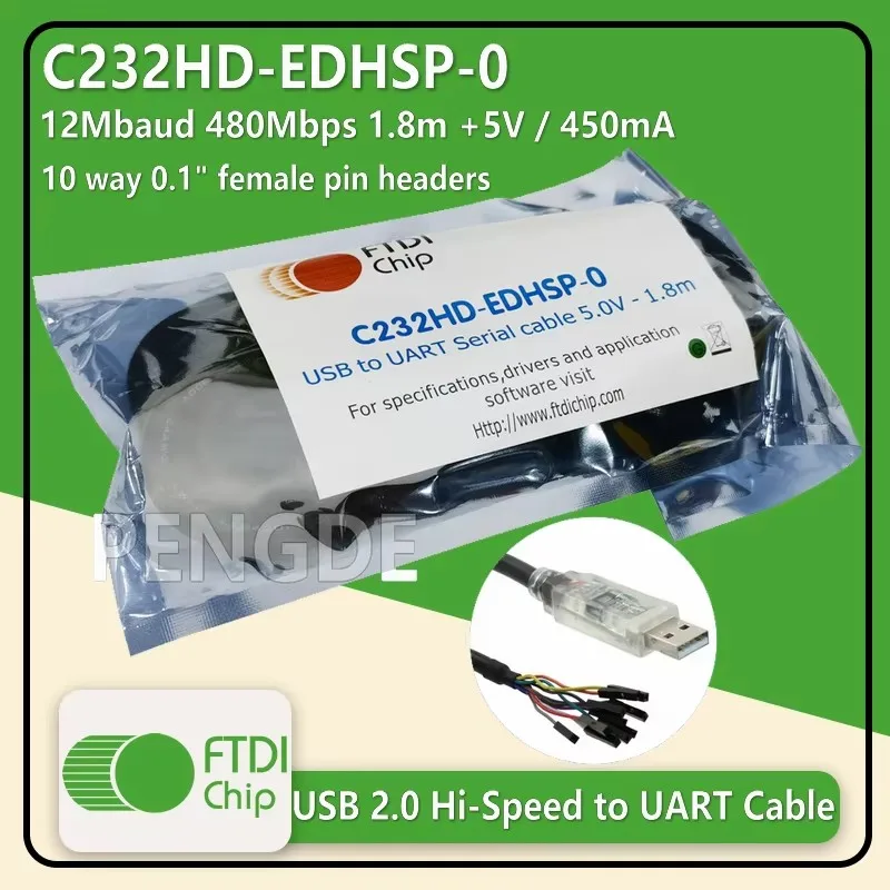 C232HD-EDHSP-0 FTDIchip +5V / 450mA 1.8m USB 2.0 Hi-Speed to UART Cable 480Mbps 12Mbaud Official original genuine
C232HD-EDHSP-0 FTDIchip +5V / 450mA 1.8m USB 2.0 Hi-Speed to UART Cable 480Mbps 12Mbaud Official original genuine