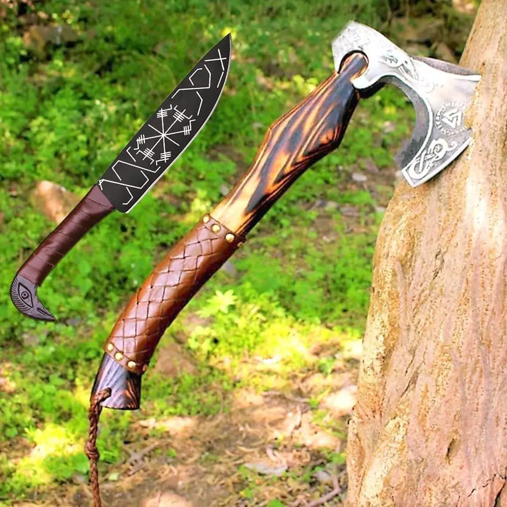 Handcrafted Viking-Style Axe with Sheath for Outdoor Hunting and Camping
Handcrafted Viking-Style Axe with Sheath for Outdoor Hunting and Camping