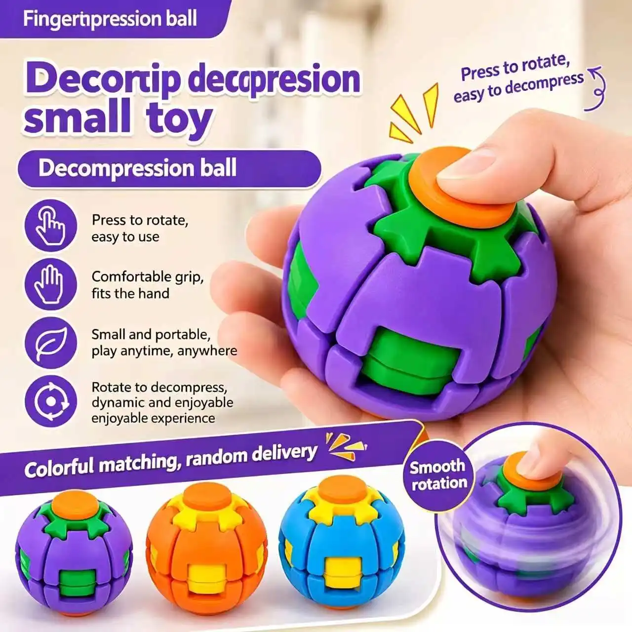 3D Printed Press Rotate Fidget Ball, Portable Hand Spinner Stress Relief Toy, Random Color Delivery Gift for Kids Adults
3D Printed Press Rotate Fidget Ball, Portable Hand Spinner Stress Relief Toy, Random Color Delivery Gift for Kids Adults