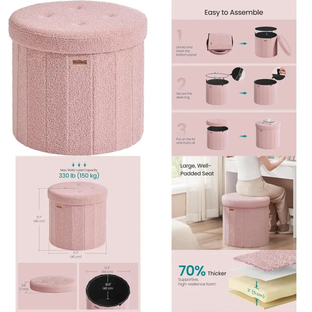 Складной пуфик для хранения со съемной крышкой, табурет с подставкой для ног из плюшевого флиса, простая сборка, для спальни, гостиной, прихожей, Jell
Складной пуфик для хранения со съемной крышкой, табурет с подставкой для ног из плюшевого флиса, простая сборка, для спальни, гостиной, прихожей, Jell