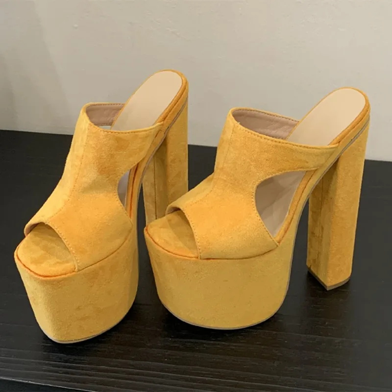 18cm Ultra High heels Yellow Faux Suede Women Slippers Sandals Summer Fashion Platform Wedges Chunky Mules Slides Party Shoes
18cm Ultra High heels Yellow Faux Suede Women Slippers Sandals Summer Fashion Platform Wedges Chunky Mules Slides Party Shoes