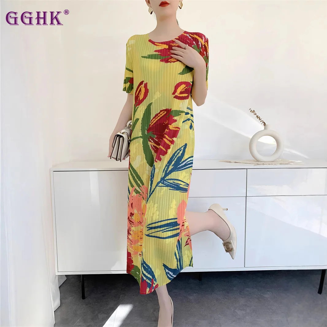 GGHK European American Women Dress with Geometric Pattern Round Neck Short Sleeved Loose Oversized Elastic Design Female Dress
GGHK European American Women Dress with Geometric Pattern Round Neck Short Sleeved Loose Oversized Elastic Design Female Dress
