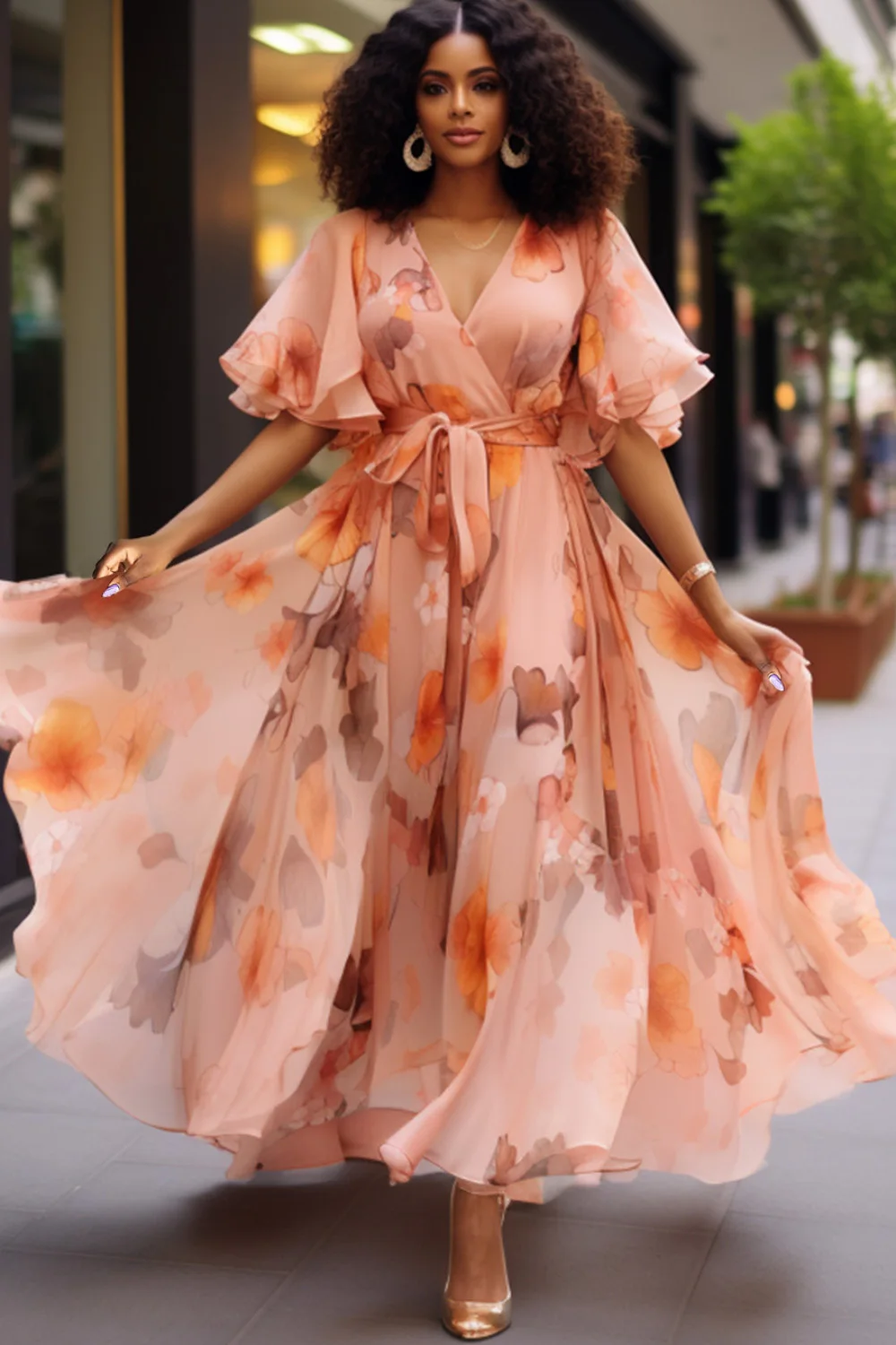Plus Size Vacation Elegant Peach Floral Wrap Neck Short Sleeve Chiffon Maxi Dresses
Plus Size Vacation Elegant Peach Floral Wrap Neck Short Sleeve Chiffon Maxi Dresses