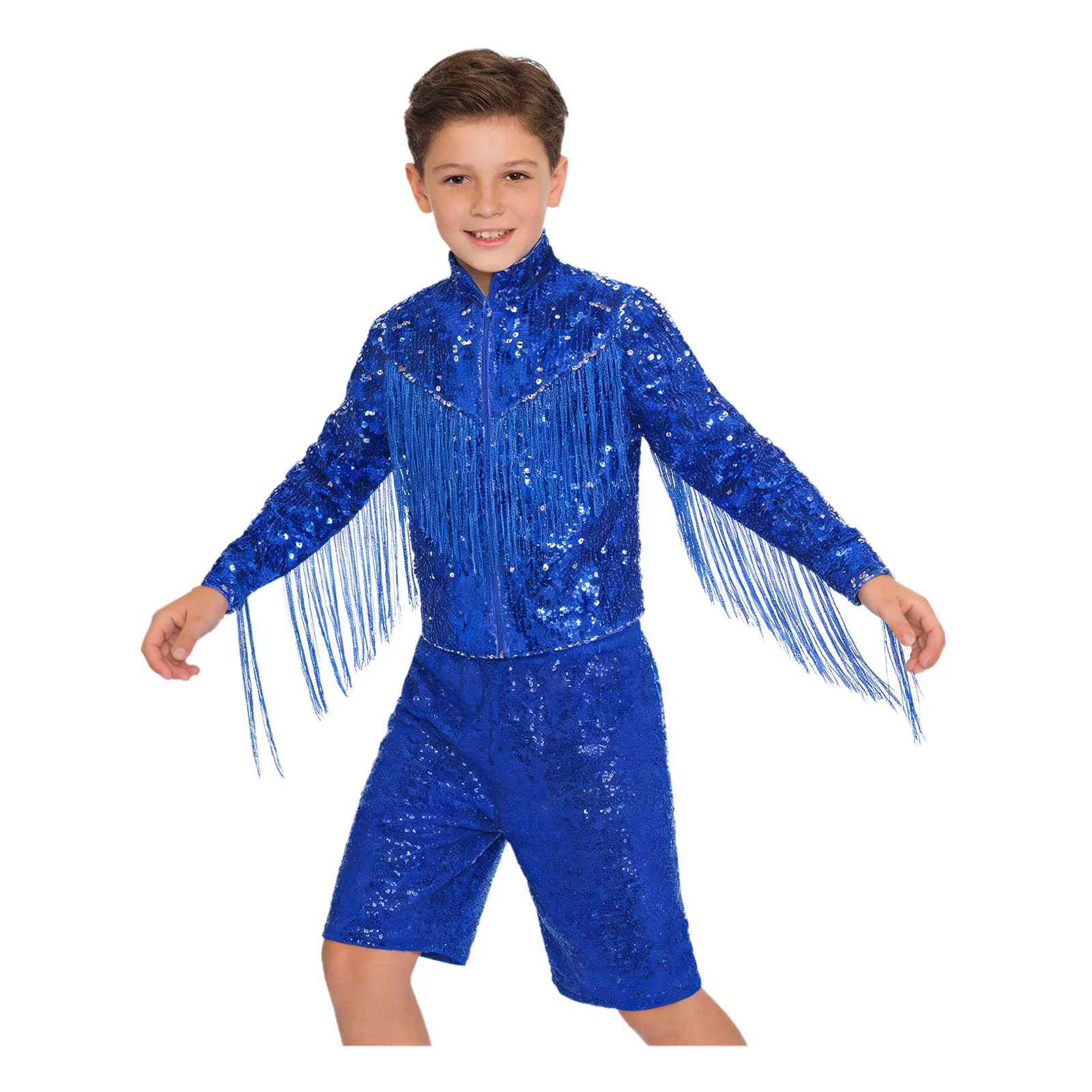 Kids Boys Jazz Dance Glittery Sequin Outfit Long Sleeve Tassel Jacket and Shorts Performance Costume Sets for Hip Hop Funk Comp
Kids Boys Jazz Dance Glittery Sequin Outfit Long Sleeve Tassel Jacket and Shorts Performance Costume Sets for Hip Hop Funk Comp