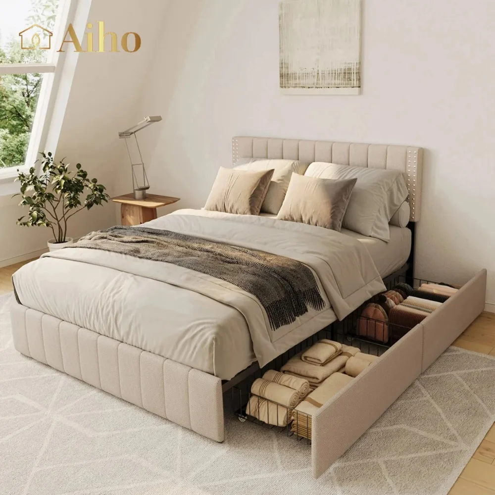 Bed Frame Queen with 4 Storage Drawers for Bedroom,with a padded profile for added comfort ,No need for a box spring,Bed
Bed Frame Queen with 4 Storage Drawers for Bedroom,with a padded profile for added comfort ,No need for a box spring,Bed