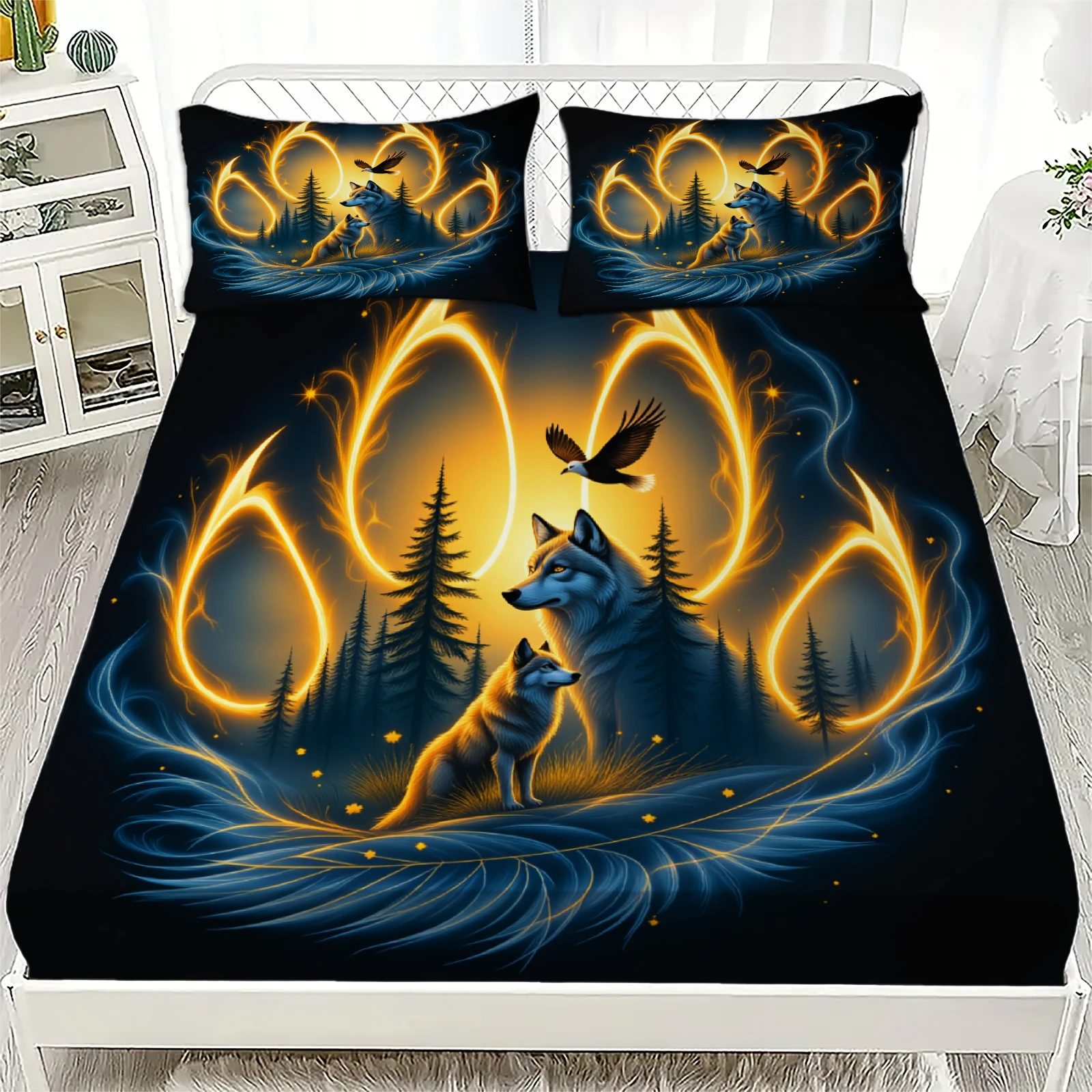 Комплект из 3-х простыней с 3D-принтом «Волк и орёл» и «Ночной лес», нескользящие, с наволочками, для декора спальни
Комплект из 3-х простыней с 3D-принтом «Волк и орёл» и «Ночной лес», нескользящие, с наволочками, для декора спальни