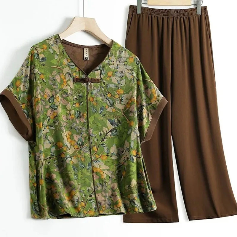 Korean Lady Short Sleeve Blouse Pant 2PCS Middle-aged Mom Large Size 5XL T-shirt Suit Summer Femme V Neck Trousers Two-piece Set
Korean Lady Short Sleeve Blouse Pant 2PCS Middle-aged Mom Large Size 5XL T-shirt Suit Summer Femme V Neck Trousers Two-piece Set