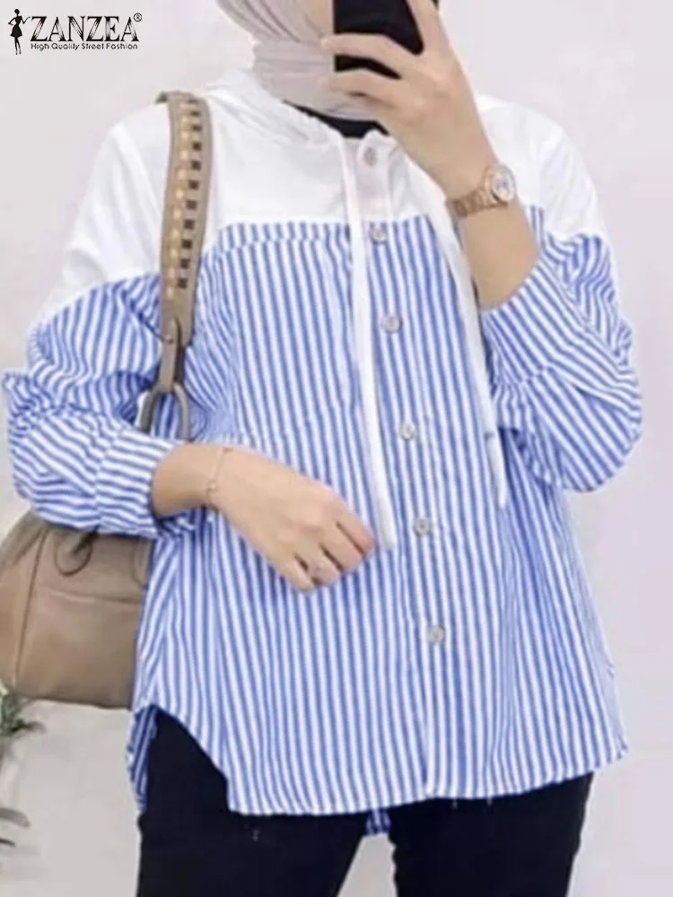 Women Long Sleeve Buttons Down Shirt ZANZEA Fashion Muslim Tops Autumn Hoodies Striped Blouse Casual Patchwork Ramadan Blusas
Women Long Sleeve Buttons Down Shirt ZANZEA Fashion Muslim Tops Autumn Hoodies Striped Blouse Casual Patchwork Ramadan Blusas