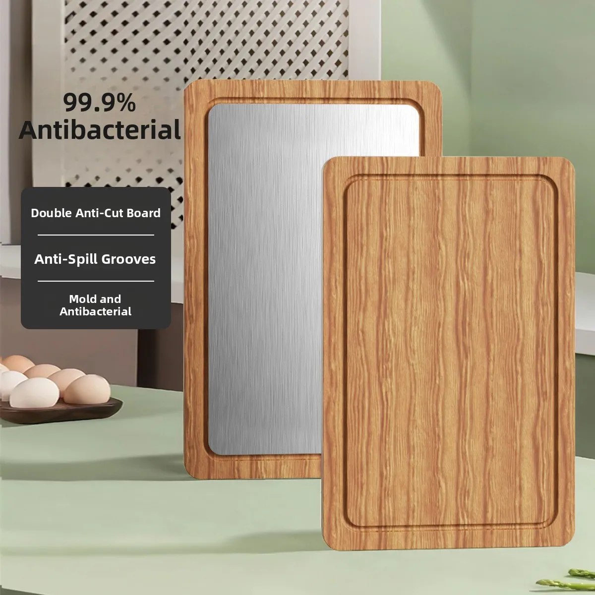 Anti-Mold Double-Sided Pure Titanium Rosewood Cutting Board with Groove Stainless Steel Vegetable Chopping Board Slippers
Anti-Mold Double-Sided Pure Titanium Rosewood Cutting Board with Groove Stainless Steel Vegetable Chopping Board Slippers