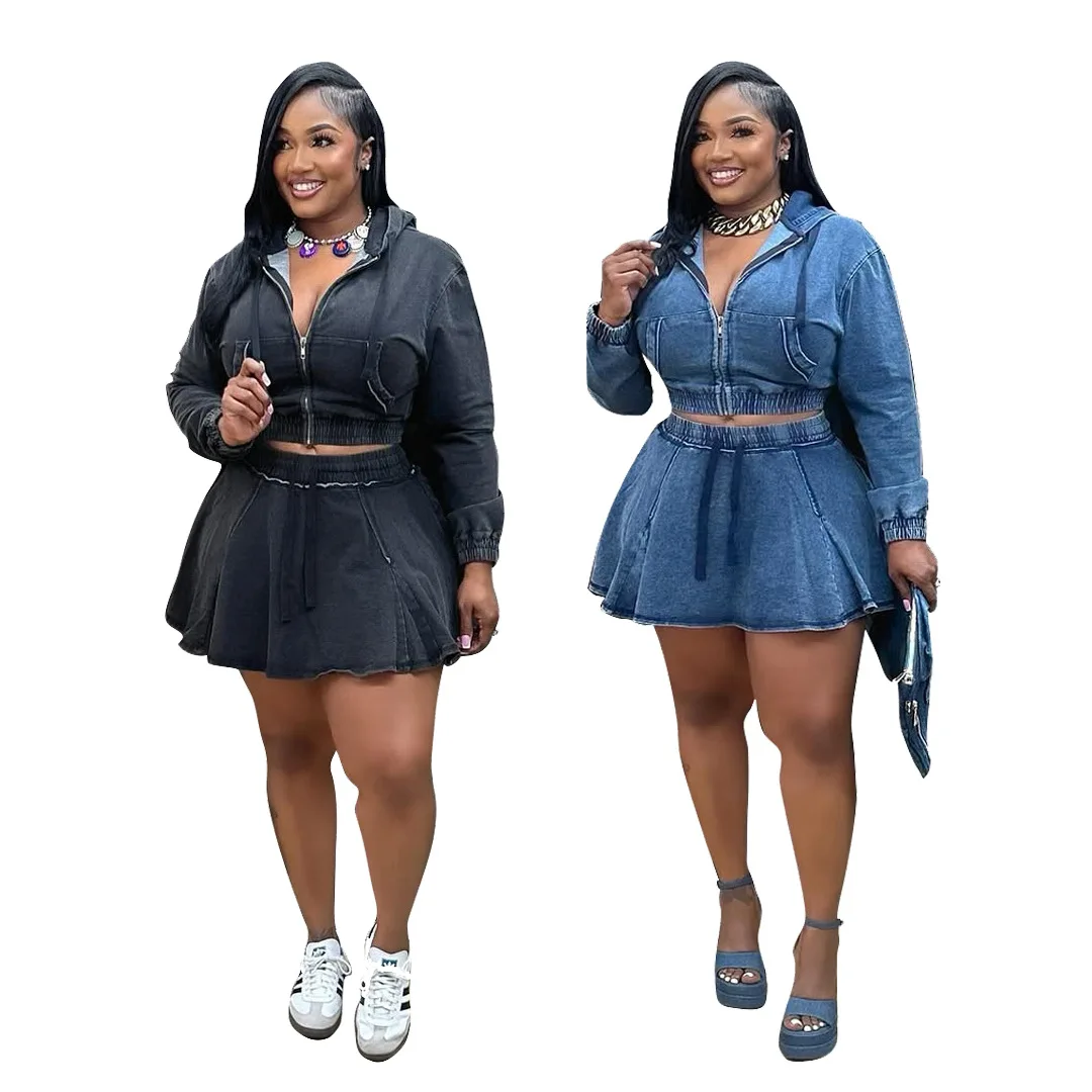 Women Skirts Sets Spring Fall Long Sleeve Hooded Denim Jacket And Pleated Jeans Skirts Casual Two Pieces Set Women Jacket Suits
Women Skirts Sets Spring Fall Long Sleeve Hooded Denim Jacket And Pleated Jeans Skirts Casual Two Pieces Set Women Jacket Suits