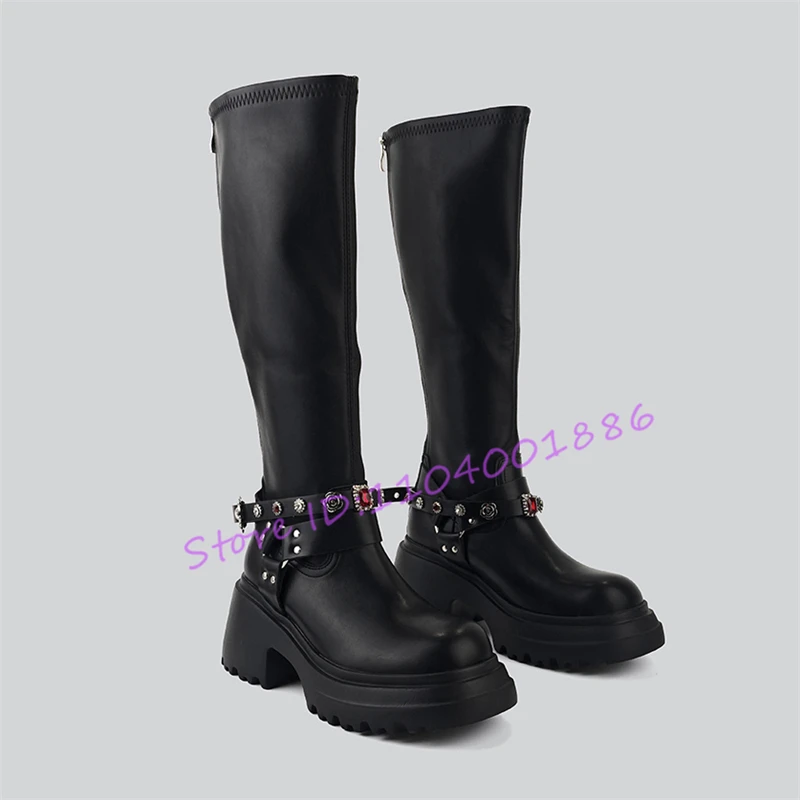 Autumn Winter New Women's Knight Boots Ruby Rivet Belt Buckle 8CM Thick Bottom Knee-High Boots Fashion Platform Zipper Shoes
Autumn Winter New Women's Knight Boots Ruby Rivet Belt Buckle 8CM Thick Bottom Knee-High Boots Fashion Platform Zipper Shoes
