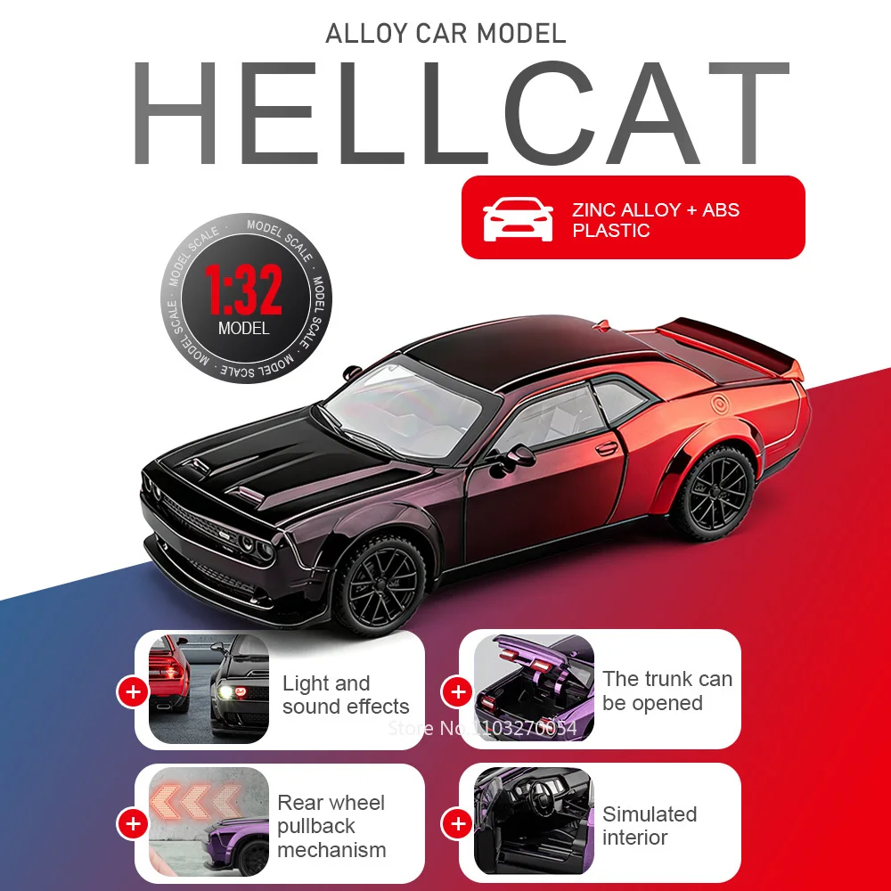 Модель автомобиля 1:32 Challenger Hellcat из сплава, литая под давлением, с функцией поворота передних колес, звуком, светом, откатным механизмом, открывающимися дверями, коллекционная модель.
Модель автомобиля 1:32 Challenger Hellcat из сплава, литая под давлением, с функцией поворота передних колес, звуком, светом, откатным механизмом, открывающимися дверями, коллекционная модель.