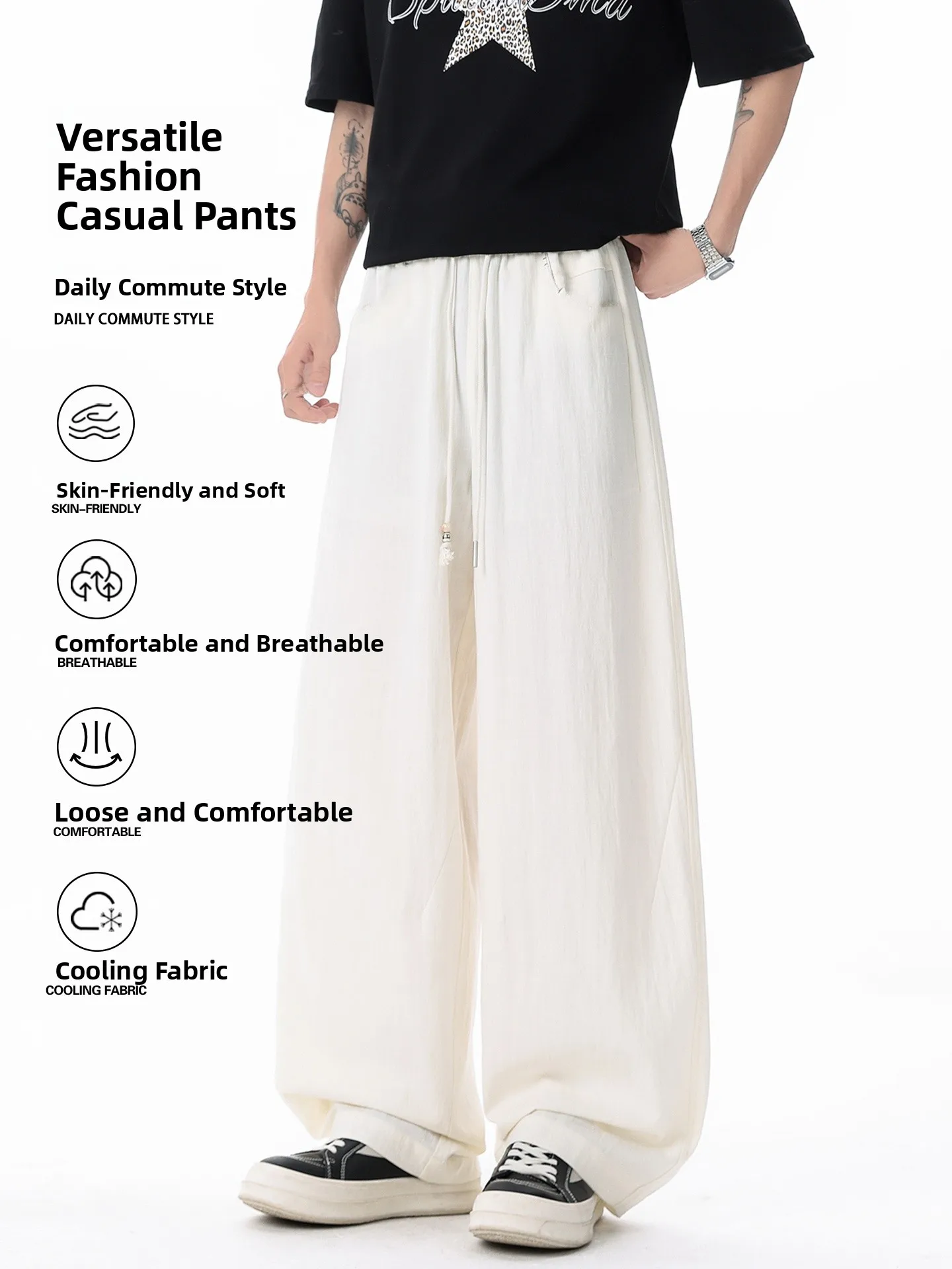 American High Street Men's Summer Cool Feeling Breathable Wide Leg Casual Pants Loose Straight Tube Long Trousers
American High Street Men's Summer Cool Feeling Breathable Wide Leg Casual Pants Loose Straight Tube Long Trousers